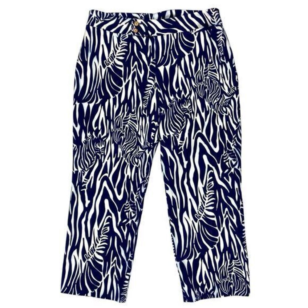 Lilly Pulitzer Navy and White Zebra-Print Cropped Pants